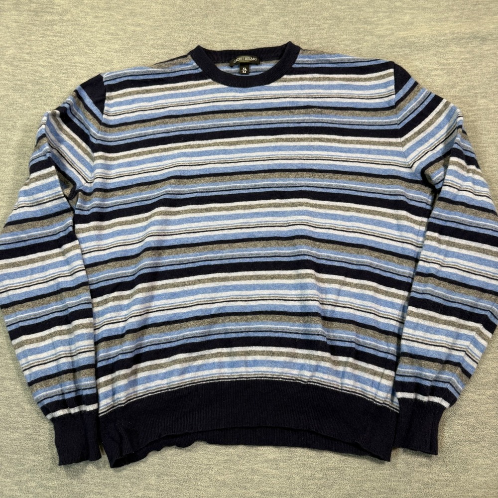 Van Heusen Sweater Adult XL Blue Striped Crewneck Knit Pullover Ribbed Hem